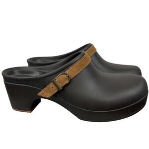 CROCS Women's Sarah Suede Buckle Slip On Brown Rubber Mules Heeled Clogs (Sz 10)